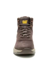 Bota de senderismo Caterpillar modelo Surge Hiker, confeccionada en nubuck encerado y malla de nailon. Presenta un diseño robusto con entresuela de EVA, suela de goma con tecnología SRX para resistencia al deslizamiento y sistema de amortiguación reactiva.