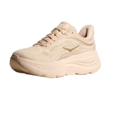 Championes de running Hoka Bondi 9 en color beige, con diseño de suela gruesa amortiguada y capellada de malla transpirable. Cuenta con el logotipo de la marca bordado en el lateral.
