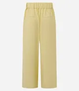 Pantalón pantacourt azul marino de viscosa con lazo delantero, cintura elástica y bolsillos delanteros.