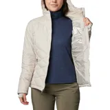 Campera Columbia Heavenly con capucha, diseñada con tecnología termorreflectante Omni-Heat para mayor retención de calor. Presenta un diseño acolchado con cierre frontal, bolsillos laterales con cremallera y puños con orificio para el pulgar.