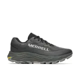 Championes de trail running Merrell Agility Peak 6, color negro con suela gris y detalles en amarillo. Diseñados para ofrecer estabilidad, retorno de energía y tracción en senderos difíciles. Cuentan con entresuela de espuma FloatPro+ y suela de goma Vibram MegaGrip.