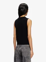 Top negro de tejido de punto con cuello redondo y logo ovalado de Diesel en el pecho. Sin mangas.