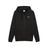 Campera deportiva con cierre frontal completo y capucha, confeccionada en tejido de algodón y poliéster. Presenta diseño liso en color negro con el logo de la marca bordado en el pecho y bolsillos laterales.