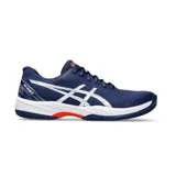 Championes de tenis Asics Gel-Game 9, color azul marino con detalles en blanco y naranja.