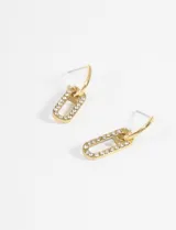 Aros plateados de acero quirúrgico hipoalergénico con dije en forma de eslabón con strass.