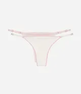 Kit de dos bombachas colaless estilo hilo dental, confeccionadas en algodón con ribetes en color rosado. Presentan tirantes laterales finos y ajustables con herrajes metálicos.