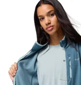 Campera polar de Columbia modelo Essential Hike Grid, color azul con cierre completo y detalles en celeste claro. Cuenta con bolsillos laterales y un bolsillo con cierre en el pecho, además de tecnología Omni-Wick para la absorción de humedad.