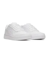 Championes de mujer Under Armour UA W Tempo, de color blanco, con diseño inspirado en el baloncesto, parte superior de piel suave y suela tipo cupsole.