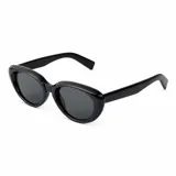 Lentes de sol con armazón ovalado de policarbonato en color negro brillante y cristales oscuros con protección UV400.