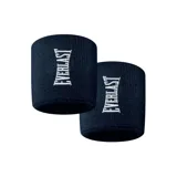Par de muñequeras deportivas Everlast color negro con logo bordado en blanco.