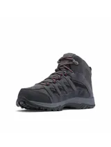 Bota de trekking Columbia modelo Crestwood Mid WTPF, color gris oscuro, confeccionada en una combinación de cuero y malla. Cuenta con tecnología impermeable, entresuela acolchada para mayor amortiguación y suela de goma con tracción para diversos terrenos.
