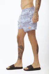 Short de baño con estampado tropical de hojas y loros, con cordón ajustable en la cintura.