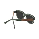 Lentes de sol con marco cuadrado color verde oliva y lentes marrones.
