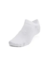 Medias deportivas cortas Under Armour modelo Essential No Show, de color blanco, diseño ultradelgado y ligero con paneles de malla y soporte en el arco del pie. Pack de 6 pares.