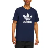 Remera Adidas Adicolor Classics Trifolio color azul marino, con cuello redondo, mangas cortas y gran logotipo del trébol y la inscripción de la marca estampados en blanco en el pecho.