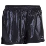 Short deportivo Topper para mujer, color negro con acabado brillante y textura sutil. Cuenta con cintura elástica, paneles laterales de malla para mayor ventilación y logo de la marca estampado en el frente.