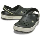 Zueco Crocs modelo Crocband Heritage, de color negro con suela de plataforma en tono gris claro y detalles en relieve con la marca en el lateral.