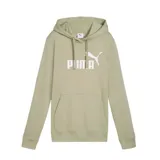 Canguro con capucha y cordones ajustables, color verde oliva, con logo de la marca estampado en blanco en el pecho y bolsillo frontal tipo canguro.
