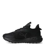 Championes de trail running Puma modelo Extend Lite Trail, color negro con detalles en gris. Presentan una construcción en malla transpirable con refuerzos sintéticos, cordones con detalles reflectantes y una suela robusta diseñada para terrenos irregulares.