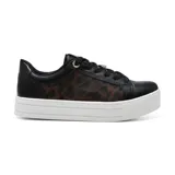 Zapatillas deportivas con plataforma, de color negro con estampado animal print de leopardo en los laterales.