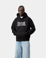 Hoodie Carhartt WIP modelo Hooded World Tour Sweat en color negro, con capucha con cordón ajustable, bolsillo frontal tipo canguro y estampado gráfico en el pecho con efecto difuminado.
