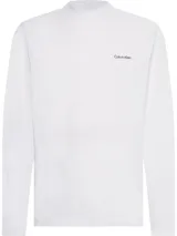 Remera blanca de manga larga con cuello perkins y logo de Calvin Klein bordado en el pecho.