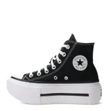 Championes Converse All Star Lift Double Stack de lona negra con plataforma doble blanca y cordones blancos.