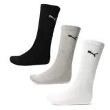 Pack de tres pares de medias deportivas Puma de caña media, con logo bordado en el lateral. Incluye un par negro, uno gris y uno blanco.