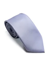 Corbata de seda azul marino con estampado paisley en tonos rosados y blancos.