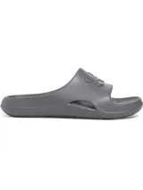 Chancletas Under Armour UA M Locker V SL de EVA moldeada de una sola pieza color gris, con aberturas laterales para drenaje de agua y logo en relieve en la tira.