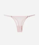 Bombacha colaless de tul color rosa con textura de rombos y moño decorativo.