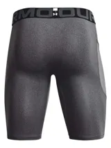 Short de compresión deportivo Under Armour de color gris melange, con cintura elástica ancha con logo impreso. Cuenta con bolsillo lateral derecho y diseño ergonómico de secado rápido.