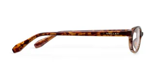 Lentes con filtro de luz azul y protección UV400, modelo Binti Tigris. Montura geométrica con estampado carey y lentes transparentes. Fabricados con material bio-based G850.