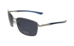 Lentes de sol Floats con marco rectangular metálico color plateado y patillas azules.