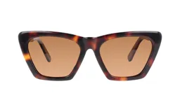 Lentes de sol unisex con montura de acetato color carey y lentes marrones. Diseño con forma geométrica y patillas delgadas.