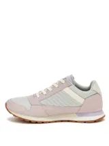 Championes Caterpillar modelo Ventura, de diseño casual y versátil. Presenta una combinación de tonos lila y gris, con capellada en cuero y textil, cierre mediante cordones, entresuela de EVA para amortiguación y suela de goma con tracción.