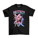 Remera negra de algodón con estampado gráfico estilo vintage de Britney Spears en el frente.