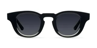 Lentes de sol negros con montura redonda de bio-based G850 y patillas de propionato de celulosa. Lentes polarizadas alemanas con protección UV400, recubrimiento antiscratch y superhydrophobic.