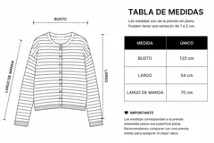 Cardigan tejido a rayas horizontales en tonos bordo y blanco, con escote redondo, cierre frontal de botones y mangas largas.