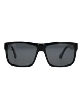 Lentes de sol rectangulares RKF Milan para hombre, con montura de acetato negra y cristales grises.
