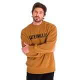 Buzo color marrón con logo de Caterpillar estampado en el pecho.