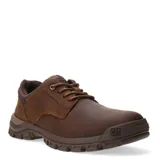 Zapatos de cuero Caterpillar modelo Threshold Low, color marrón, con diseño robusto, cordones al tono y suela de goma antideslizante con logo de la marca en la puntera.