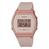 Reloj digital Casio LW204 con caja y correa de resina color rosa.