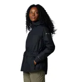 Chaqueta impermeable Columbia modelo Sweet Creek II Lined, color negro, con capucha, forro polar interior, cintura ajustable con cordón y bolsillos laterales de doble entrada.