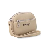 Monedero de mano con diseño rectangular y textura granulada, marca Lincoln's. Cuenta con cierre perimetral, bolsillo frontal con cierre y correa de muñeca integrada.