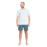 Short de baño Volcom color verde azulado, con cintura elástica con cordón ajustable negro y un pequeño parche circular con logo en el dobladillo inferior.