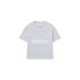 Remera oversize gris melange de manga corta y cuello redondo, con estampa frontal en tono claro de la marca Eme Studios.
