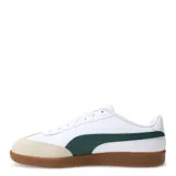 Championes Puma 9T blancos con detalles en verde y suela marrón.