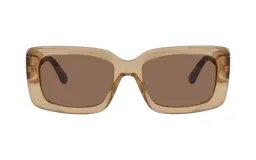 Lentes de sol rectangulares color miel, con montura de acetato y lentes marrones.