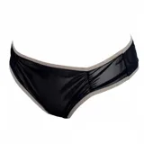 Bombacha semivedetina de tul transparente negro con detalles de ribetes en color nude.